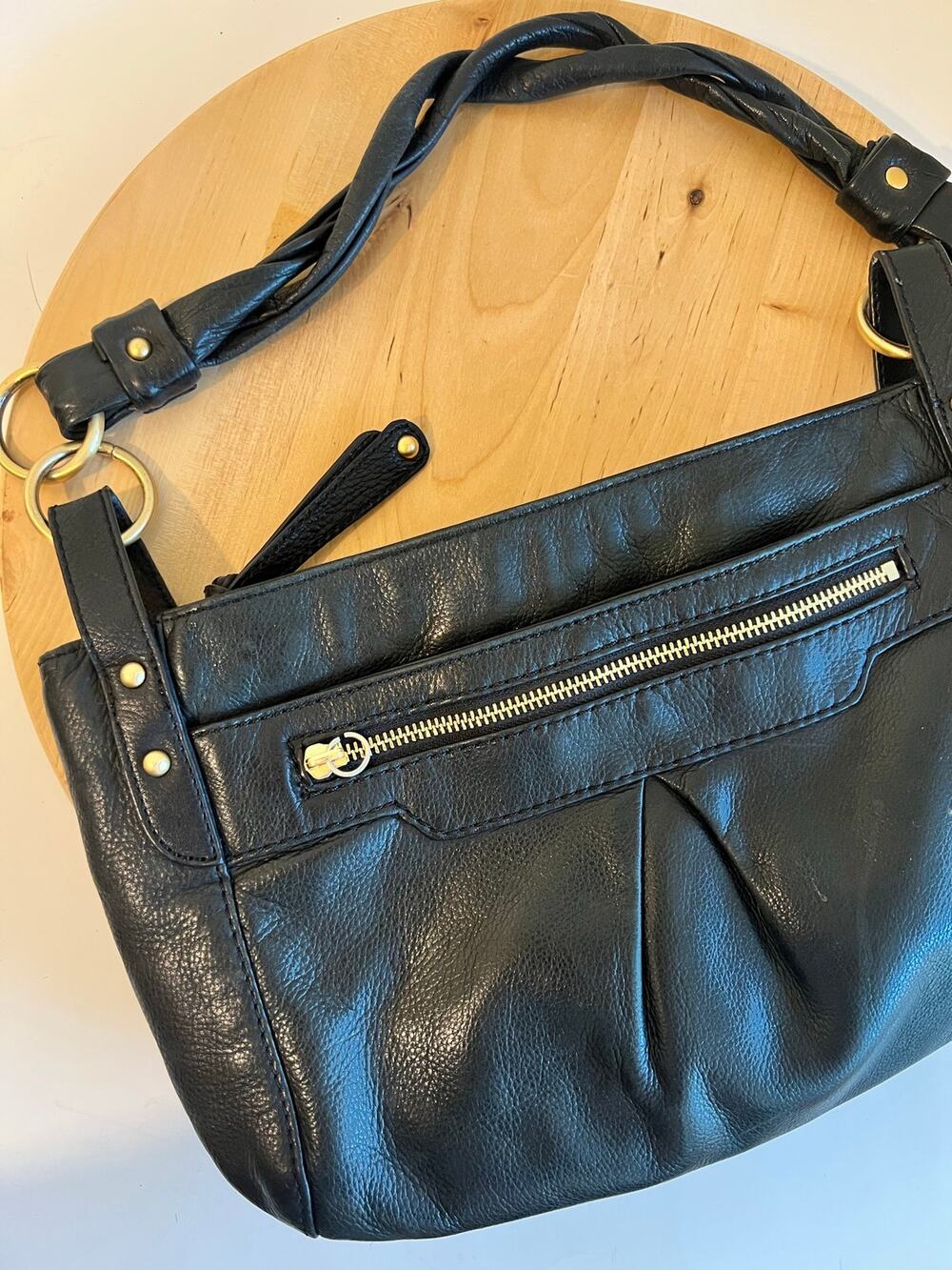 Audrey Brooke Black Genuine Soft Leather Medium Shoulder Bag